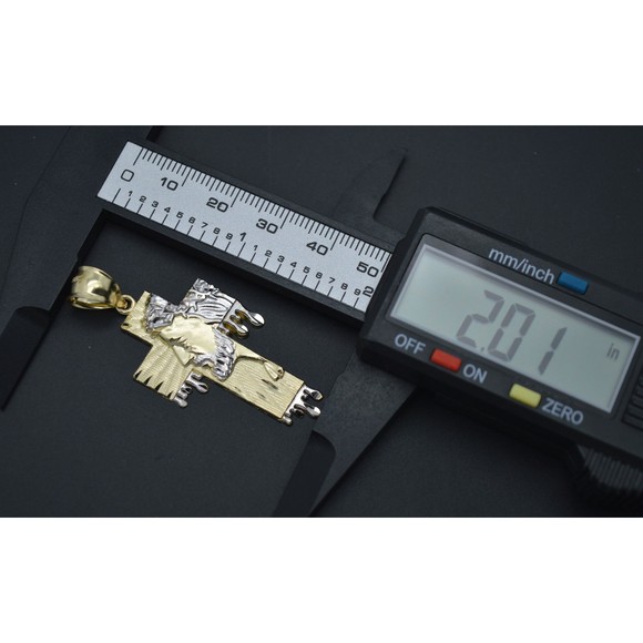 Real 10K Solid Yellow-White Gold 3D Textured Jesus Head Cross Pendant 3.2gr - Picture 5 of 7